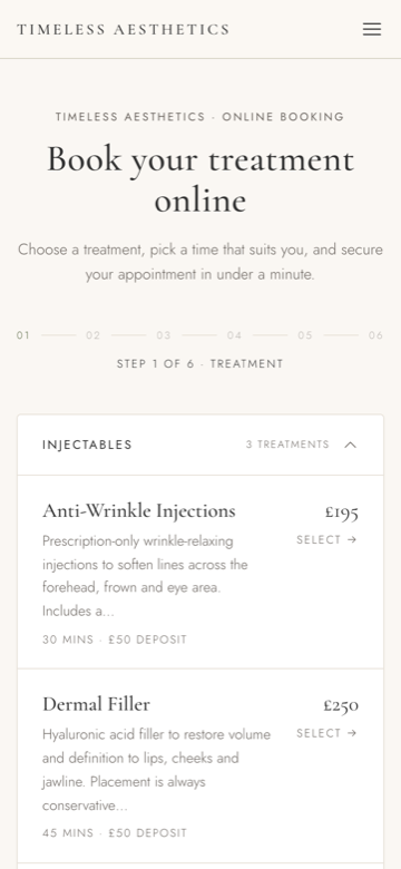 A client booking a treatment on their phone